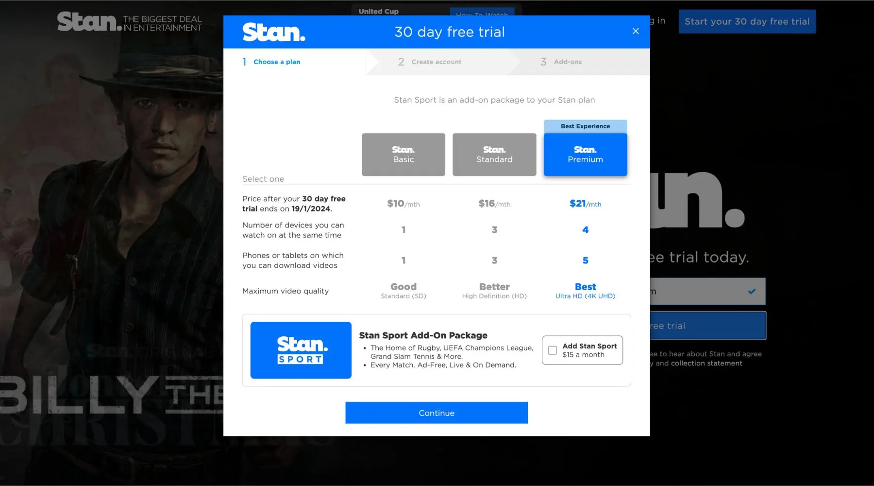 Step 3 on Stan Free Trial Sign up