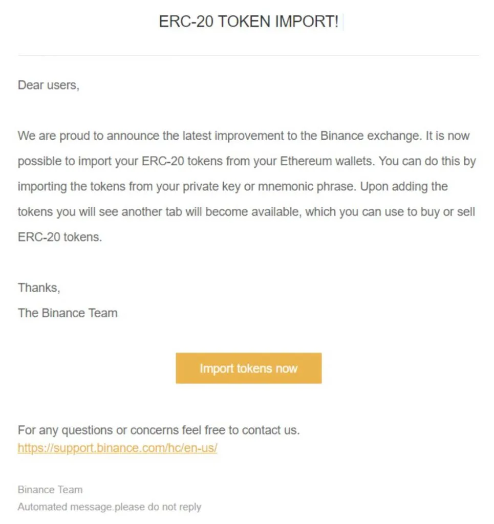 binance phishing email