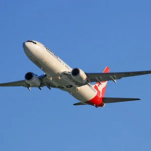 Qantas plane in the air.
