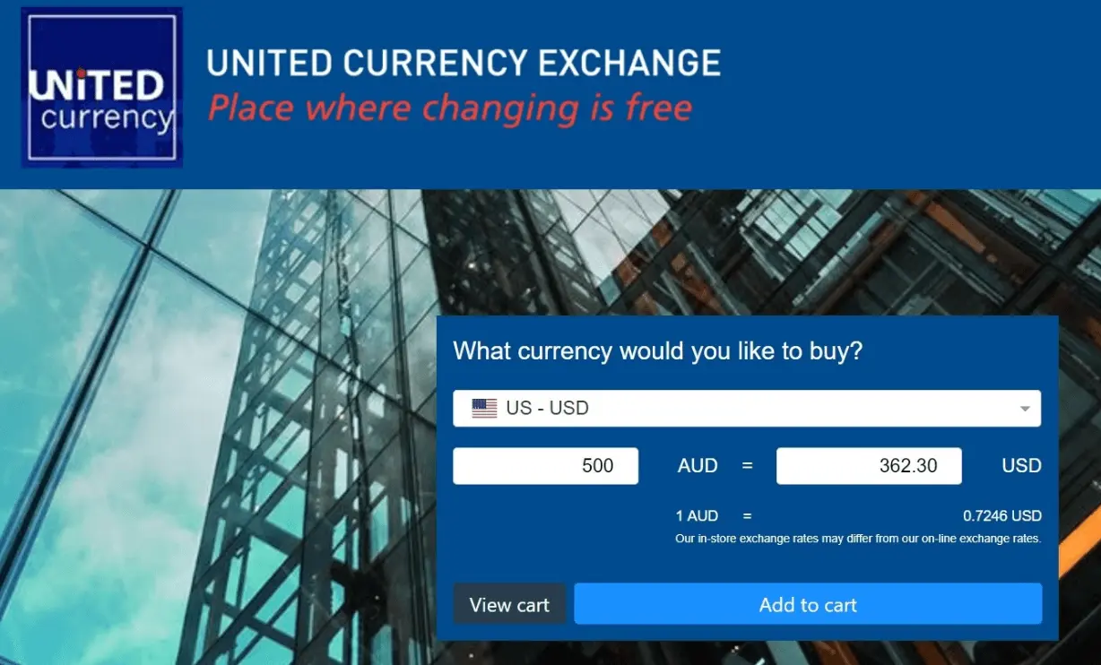 United Currency Exchange homepage
