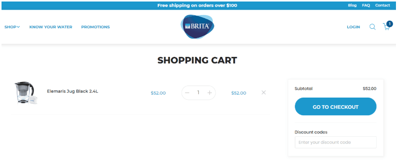 Shopping cart page of Brita Image: Screenshot