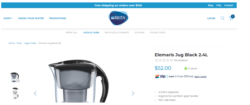 Half view product page of Elamaris jug Image: Screenshot