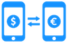 Blue icon representing money transfers Image: Infogram