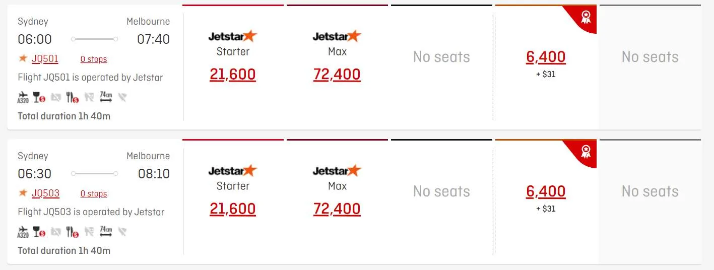 Qantas reward flights on Jetstar