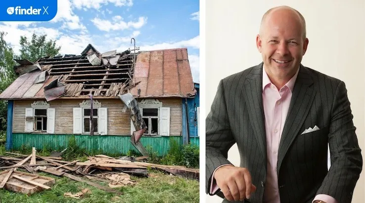 Left: A dilapidated house. Right: Property expert Chris Gray.