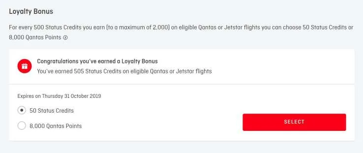 Qantas Loyalty offer screen shot