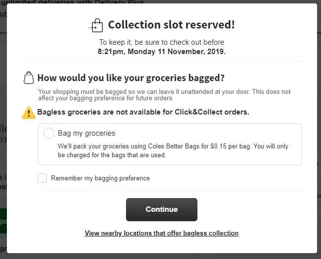 Coles bagging screenshot