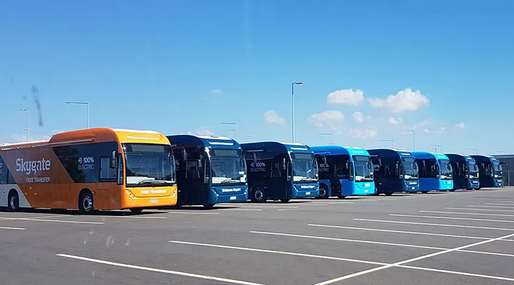 Brisbane Airport's fleet of electric buses.