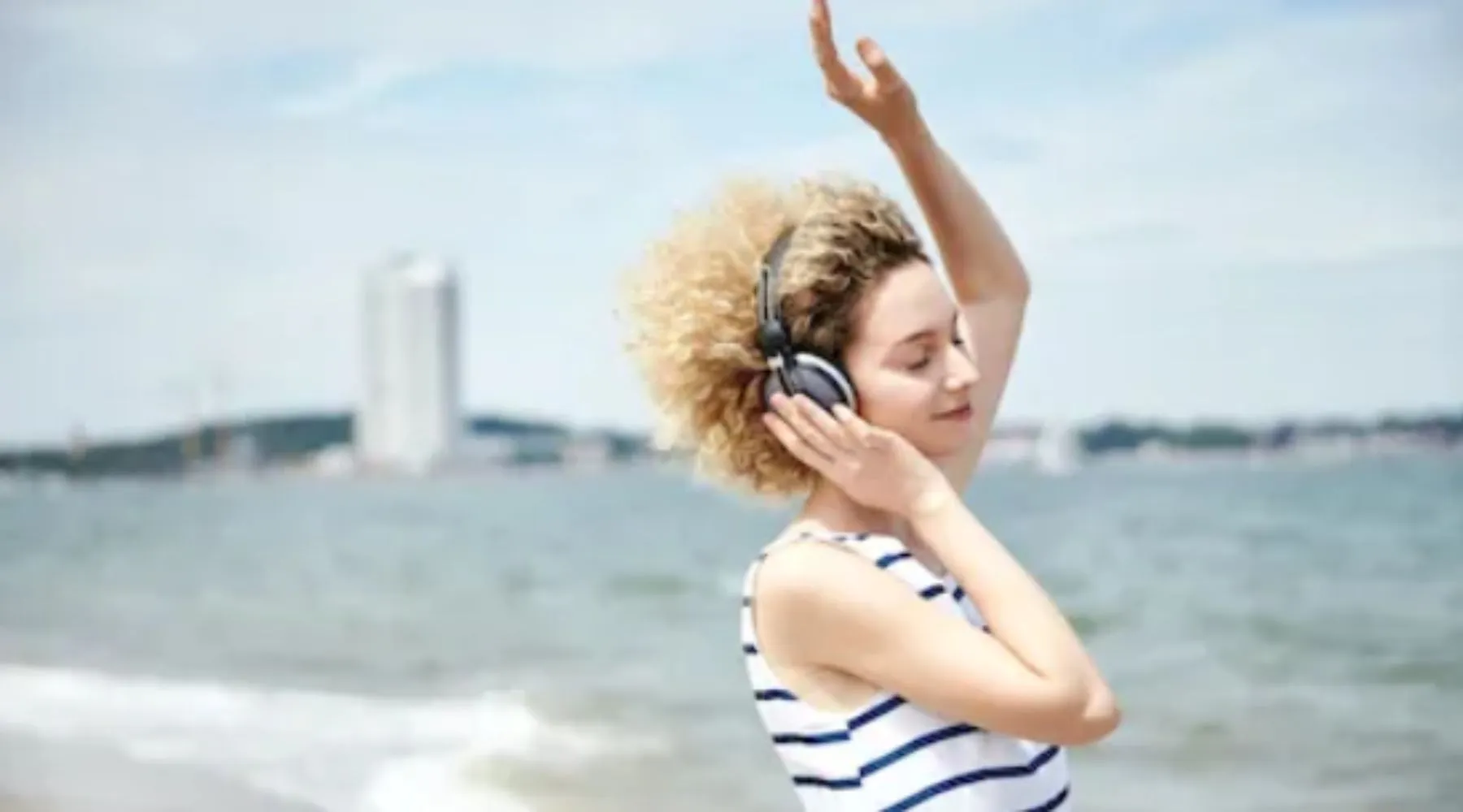 A woman wearing headphones