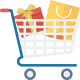 Shopping cart with gift box and shopping bag