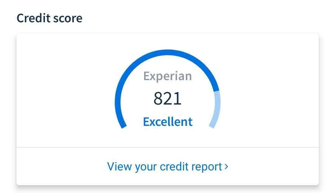 An example credit score in the Finder app