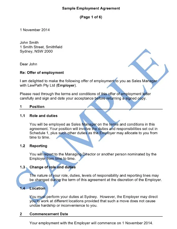 Employment Contract Template Australia Hot Sex Picture 0216