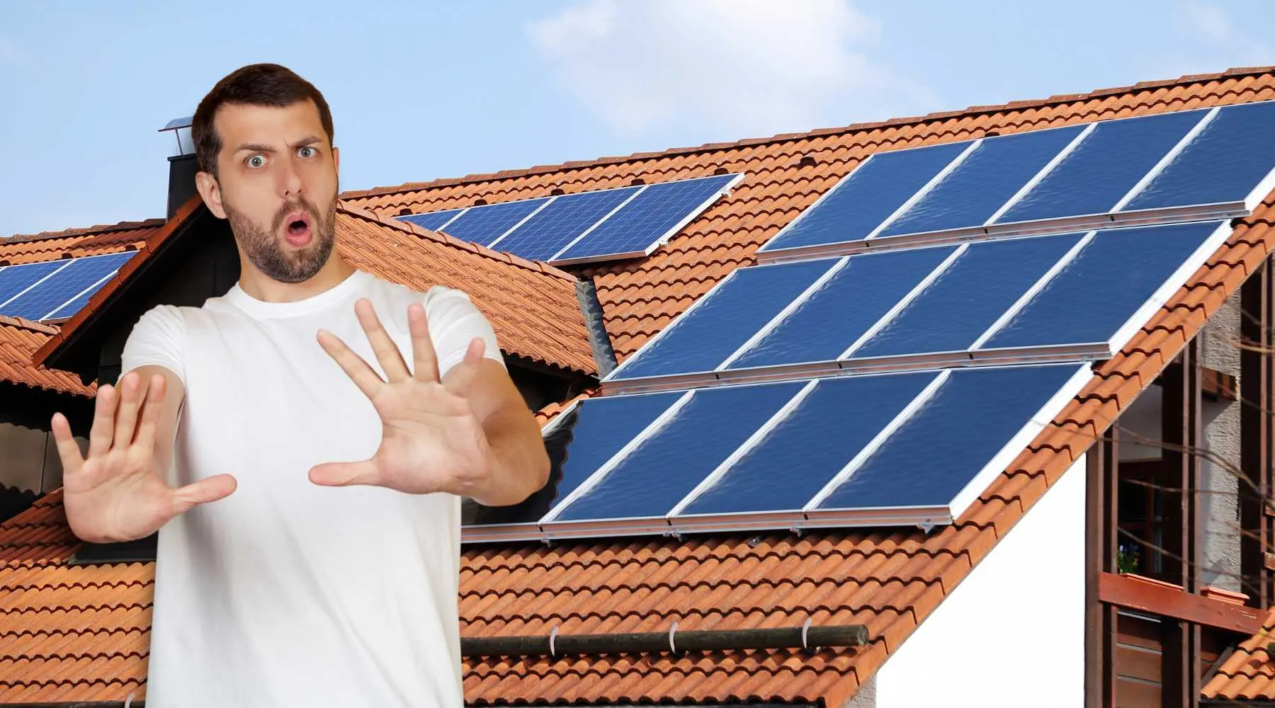 man protecting his solar panels