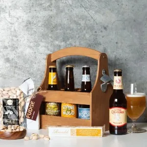 </p><h4>Wooden Beer Caddy With Snacks</h4><p>