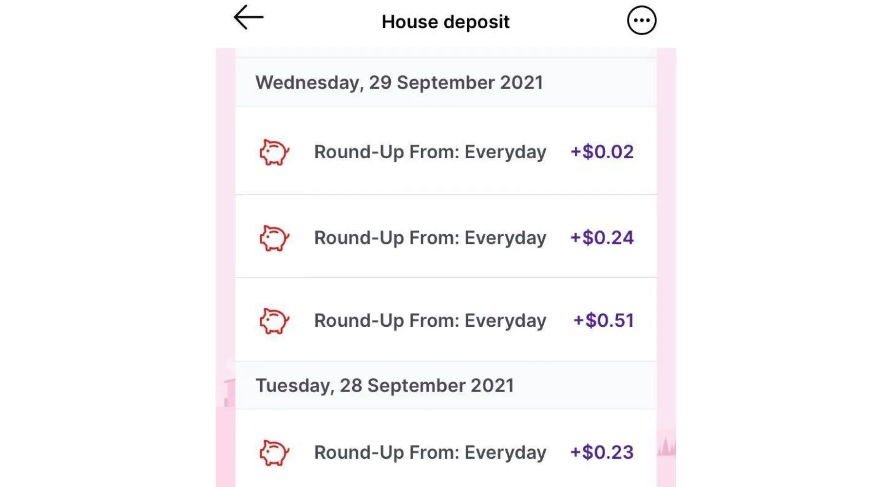 A screenshot of a round-ups going into a Virgin Money savings account.