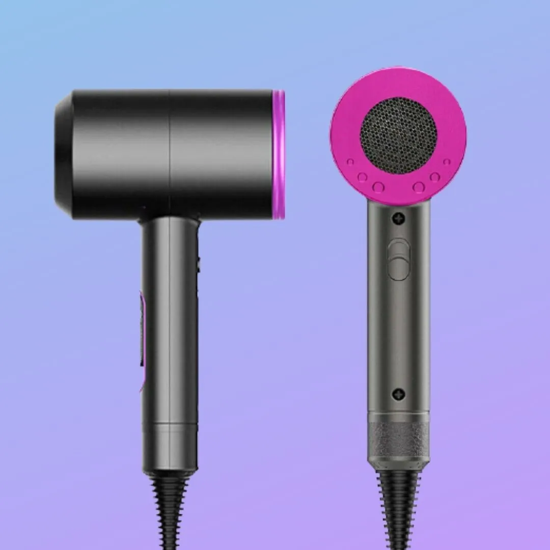 Image of eBay hair dryer on blue and purple gradient background.