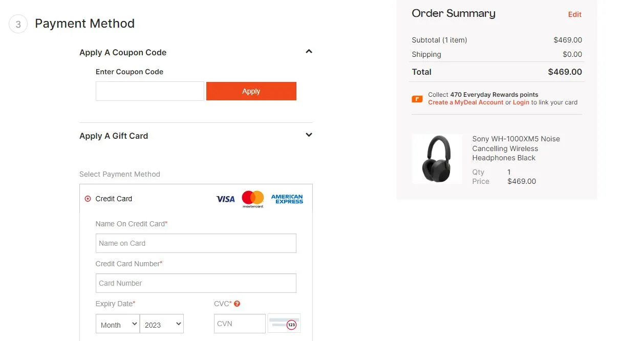 MyDeal coupon code checkout example