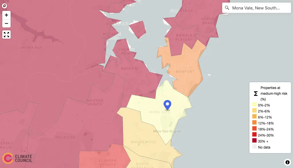 Mona Vale climate risk map