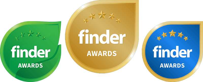 Finder awards logos - Finder green award, Finder Gold award, Finder customer satisfaction award