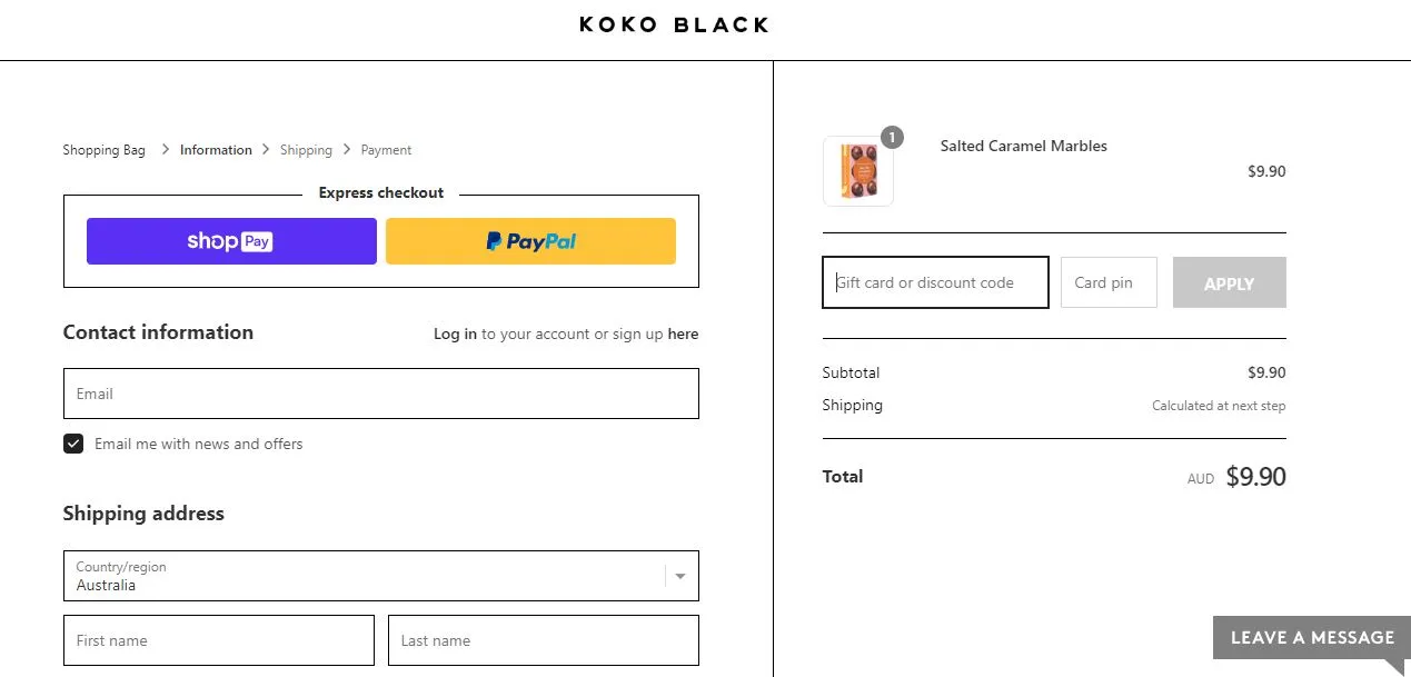 Step 3 of Koko Black / Koko Black how to use promo code