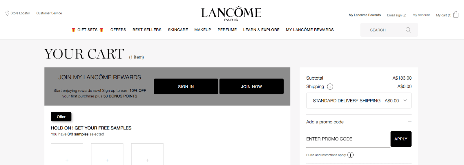 How to use Lancome promo code step 4