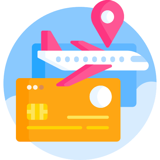 airplane, credit card, and location icon