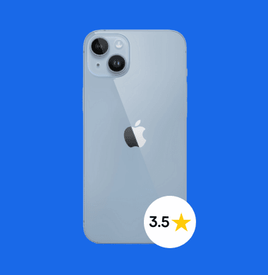 Apple iPhone 14 Plus phone in blue background