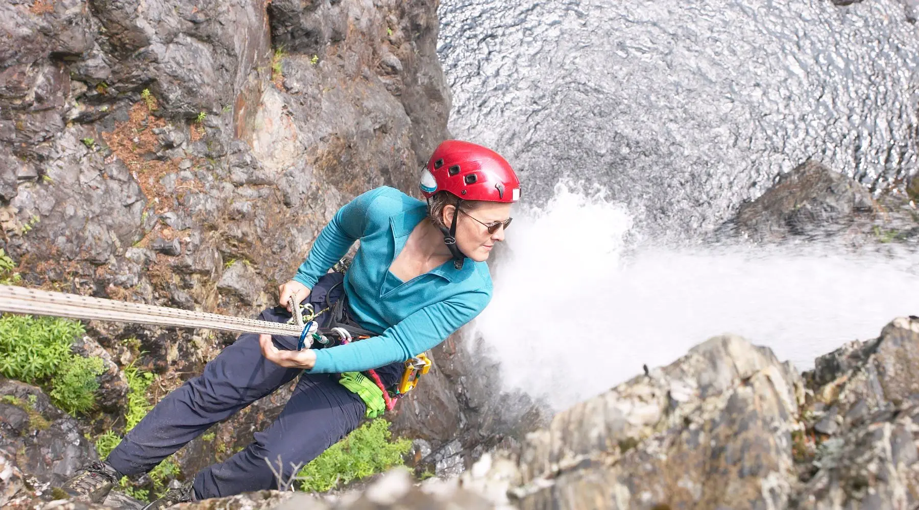 A woman abseiling