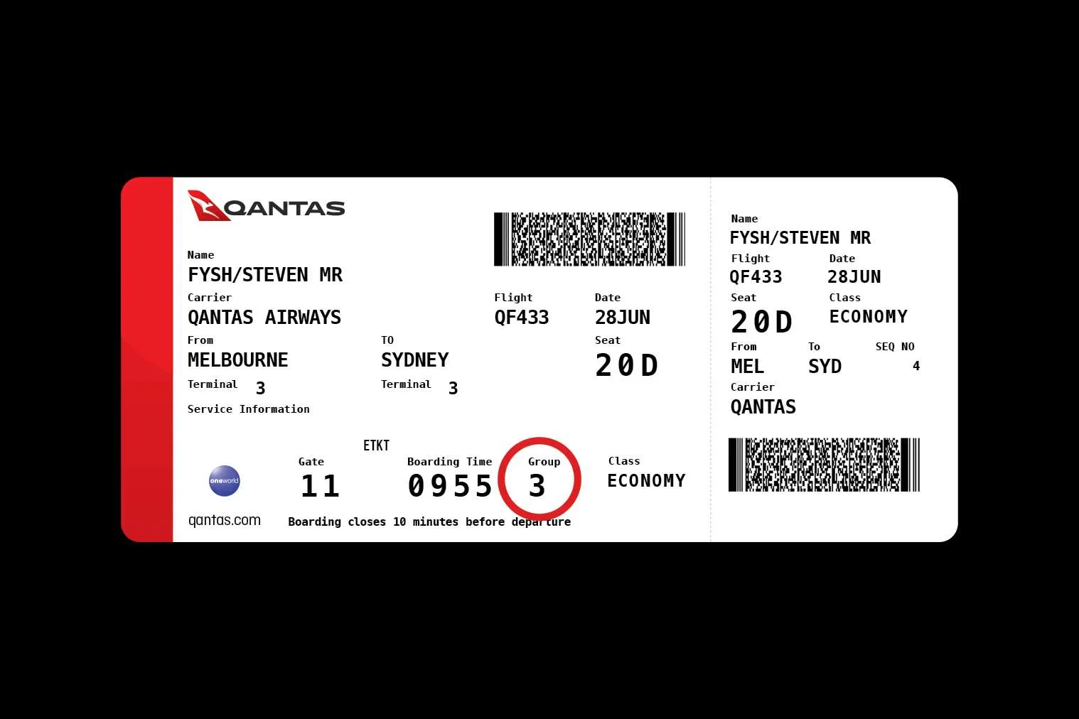Qantas boarding pass