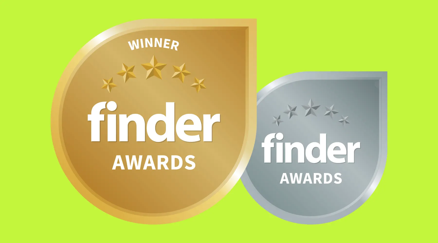 Gold and silver Finder Awards badges on a lime green background
