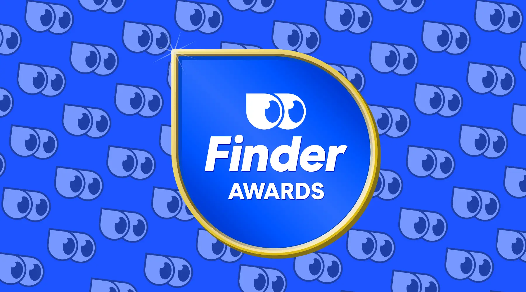 Finder Awards medal on a blue background with patterned eyes.