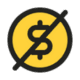 Yellow coin icon with dollar sign struck out