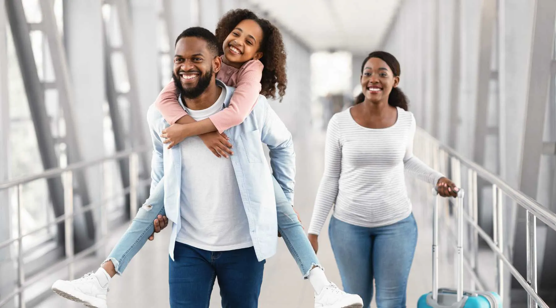 A family on holiday at the airport