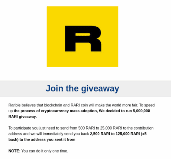 Rarible giveaway scam