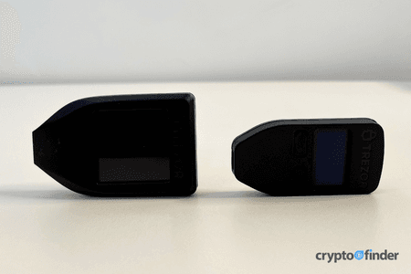 Trezor Model T and Model One stacked on side