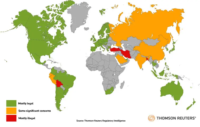 Cryptocurrency Regulation Map Thomas Reuters