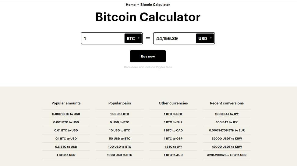 Paybis cryptocurrency calculator